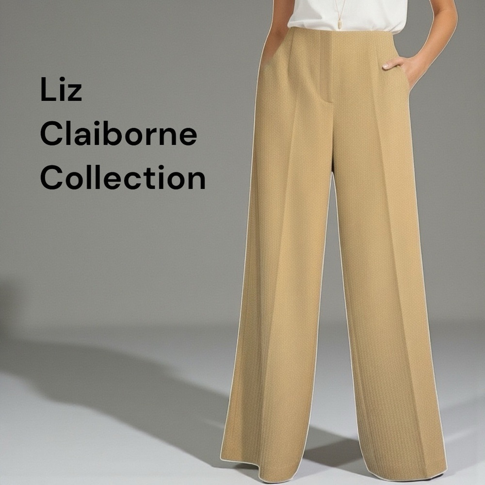 Liz Claiborne Collection Tailored Beige Herringbone Woven Texture Lined Pants